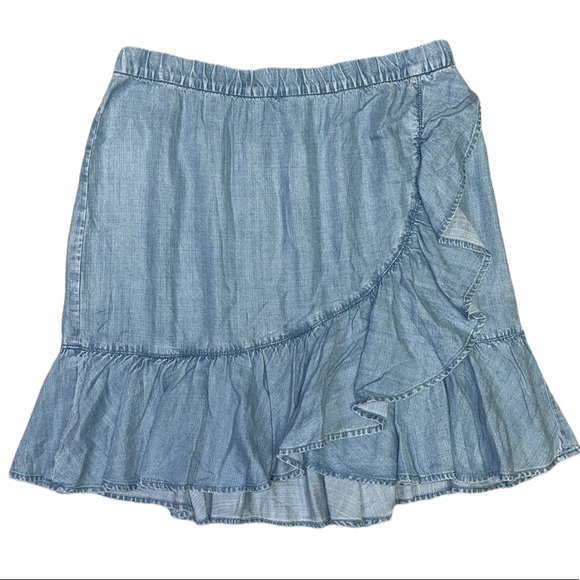 LOFT Dresses & Skirts - Loft Skirt Chambray Denim Jean Ruffle Prairie Petite Medium M PM